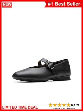 Womens Black Leather Flats Buckle Comfort Casual Shoes
